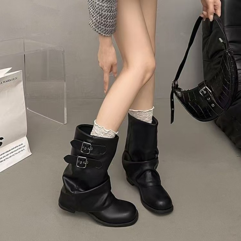 Embroidery Garments - Botas Negras de Media Pantorrilla para