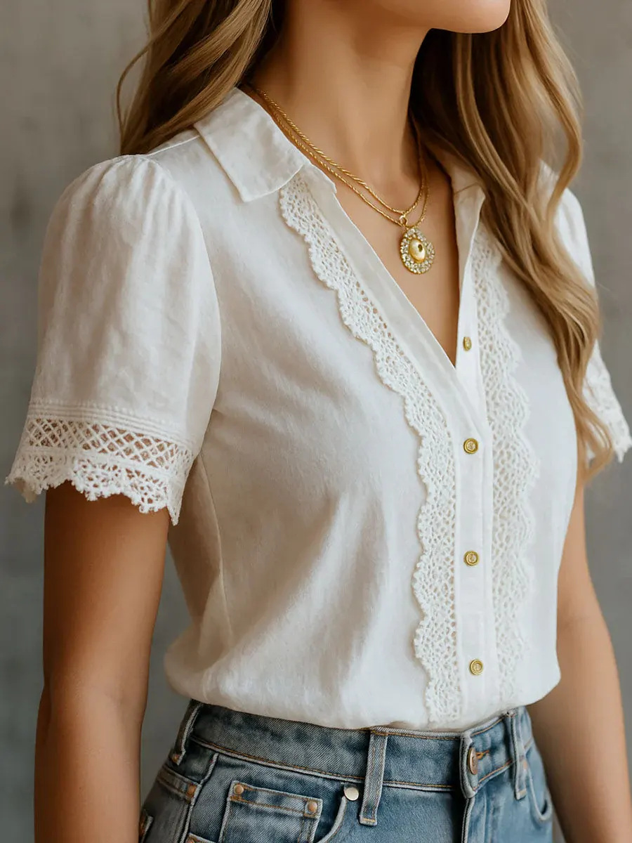 Embroidery Cotton Shirt - Elegantes Camisas de Mujer, Casuales, de