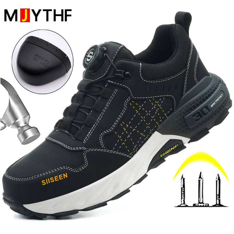 Embroidery Garments - Zapatos de seguridad de cuero negro,