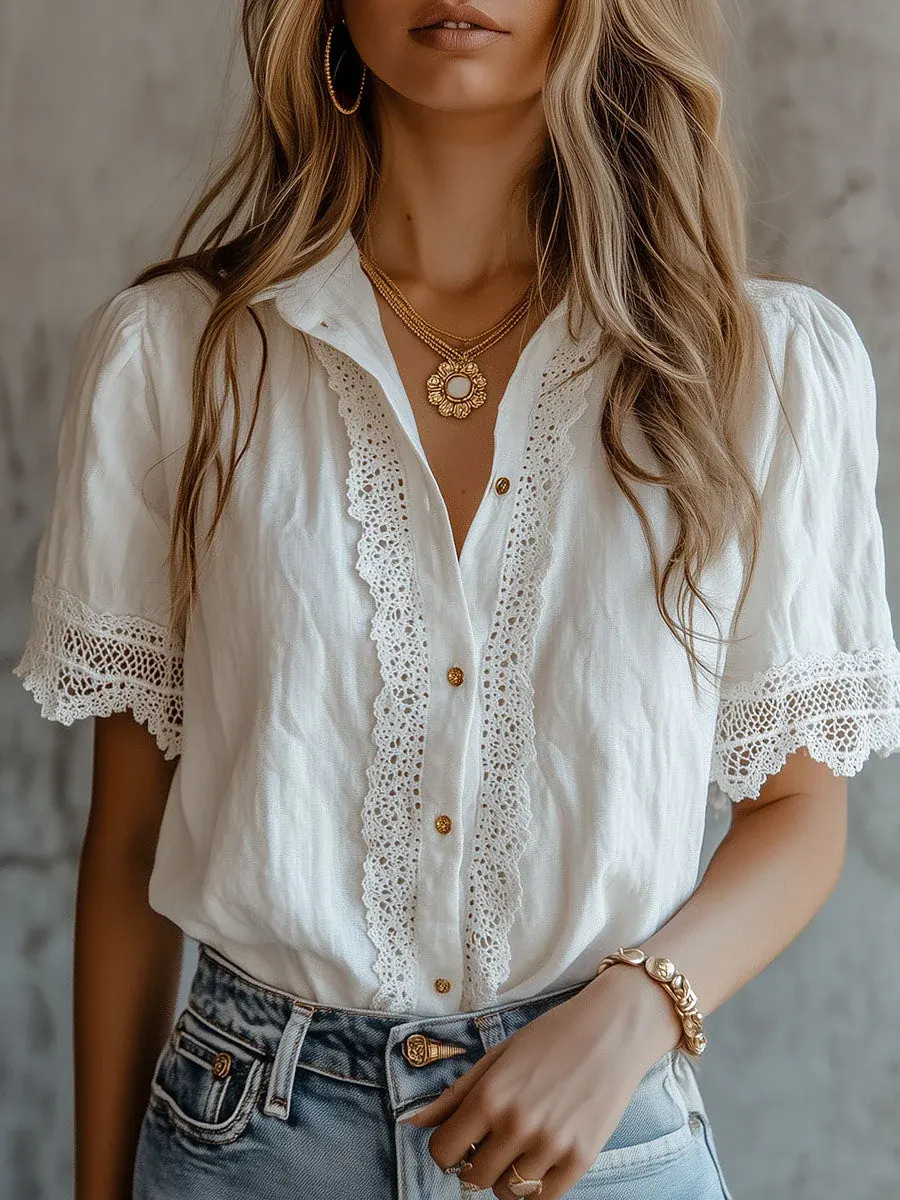 Elegantes Camisas de Mujer, Ca - Embroidery Cotton Shirt reseña y precio