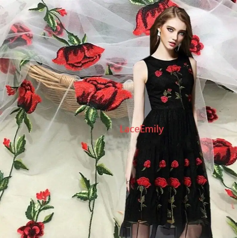 Tela de encaje de rosa roja, b - Embroidery Rose reseña y precio