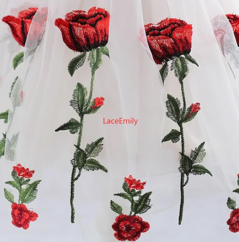 Tela de encaje de rosa roja, b - Embroidery Rose reseña y precio