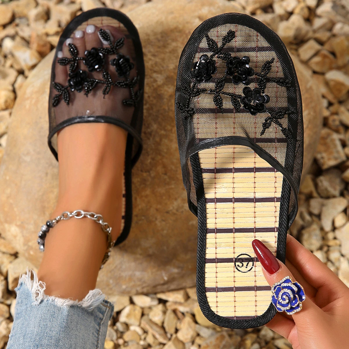 Sandalias de malla con puntera - Embroidery Garments reseña y precio
