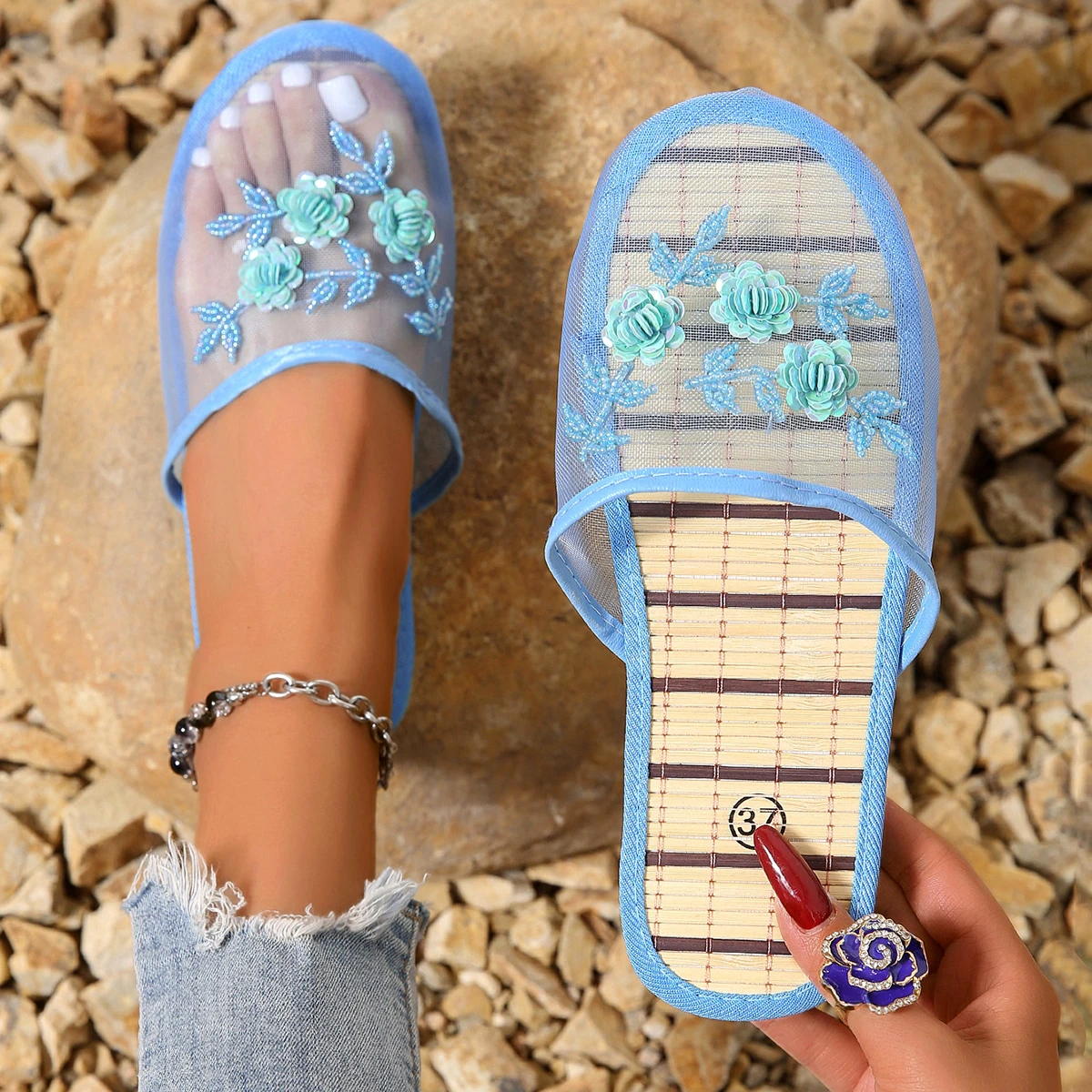 Sandalias de malla con puntera - Embroidery Garments reseña y precio