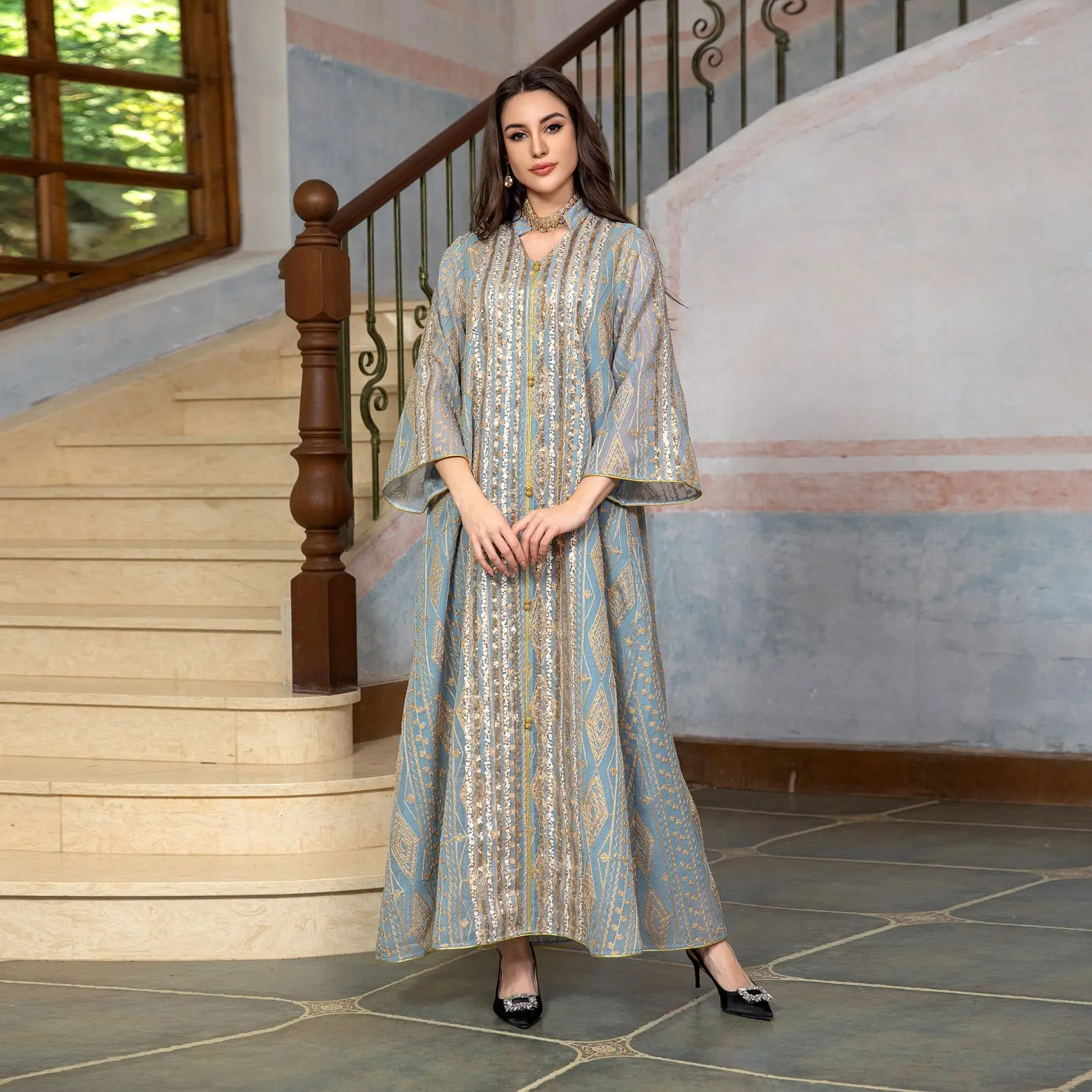 Eid Abaya bordado lentejuelas  - Embroidery Kebaya reseña y precio