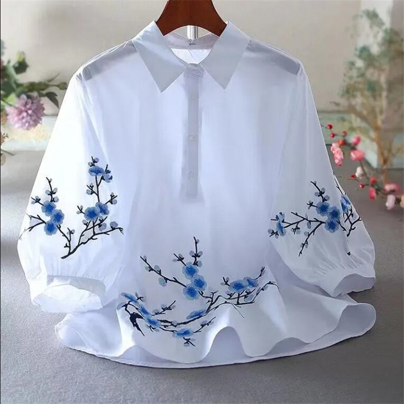 Camisa blanca bordada para muj - Embroidery Cotton Shirt reseña y precio